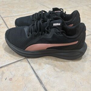 Puma Black Athletic Sneakers with Pink Side Stripe
